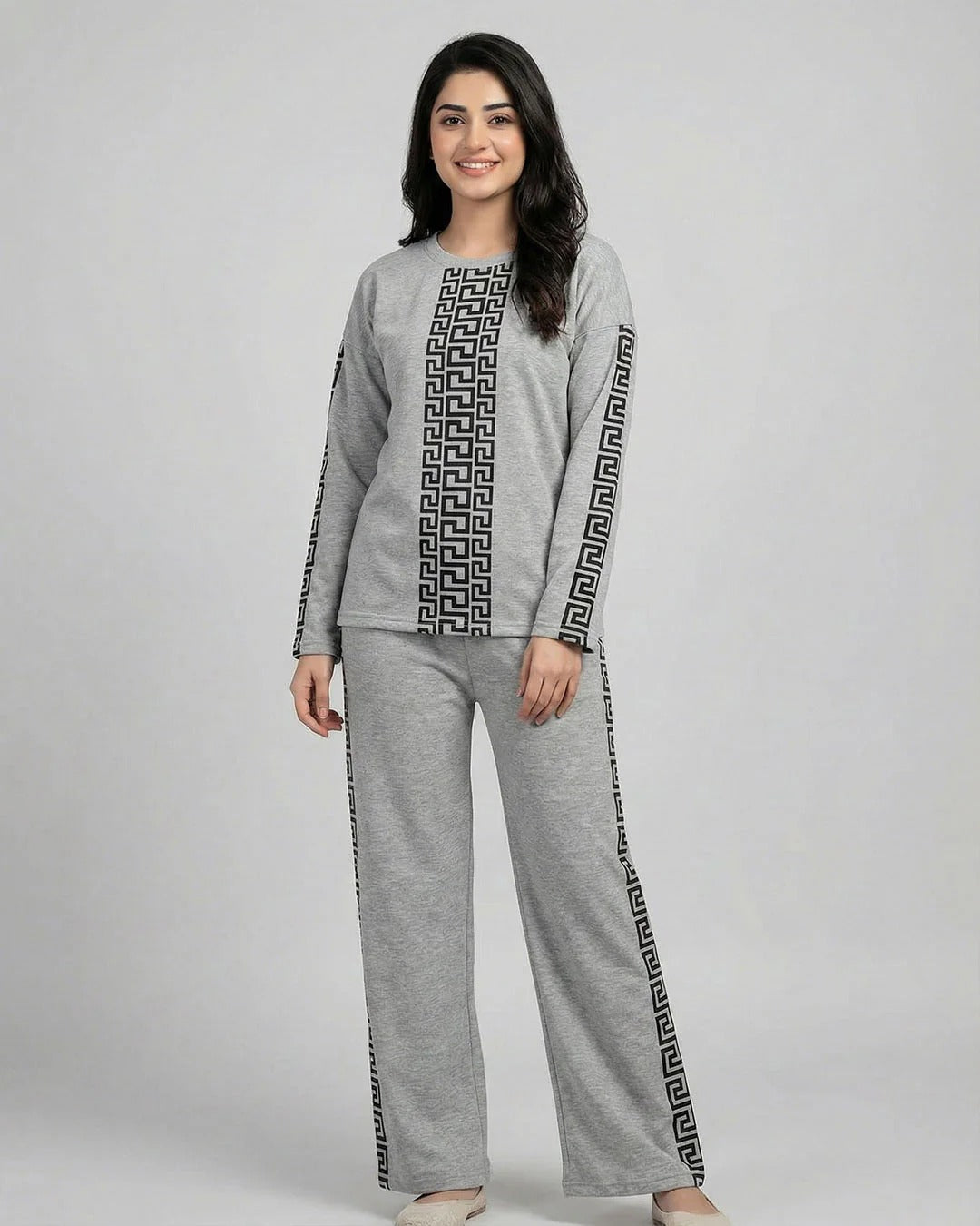 Urban Luxe Greek Co-Ord Set for Women | Grey