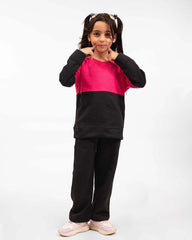 Kids Two-Tone Sweatshirt & Jogger Set –Pink & Black