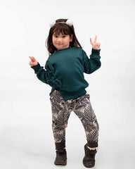 Girls Bow Sweatshirt & Leaf Print Jogger Set | Forest Green