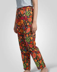 Women Boho Peace Print Elastic Waist Trousers – Casual & Lounge Wear