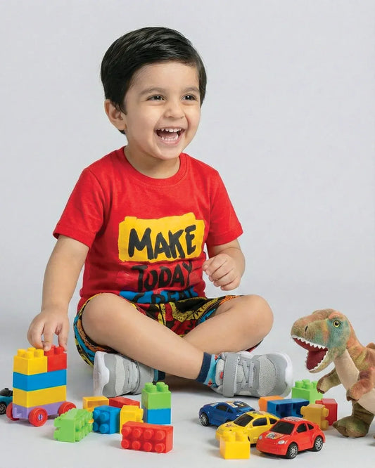 Make Today Great Red T-Shirt & Printed Shorts Set