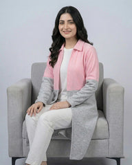 Pink Contrast Long Sleeve Fashion Cardigan Sweater