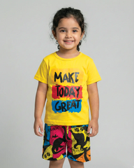 Make Today Great Yellow T-Shirt & Printed Shorts Set