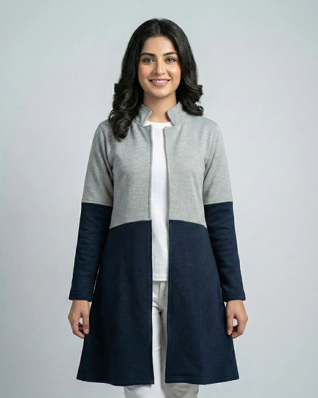 Blue Contrast Long Sleeve Fashion Cardigan Sweater