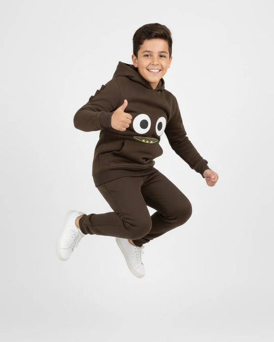 Kids Brown Monster Fleece Hoodie & Jogger Set