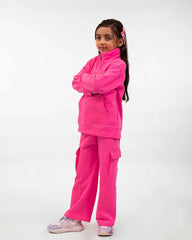 Kids Hot Pink Fleece Cargo Tracksuit