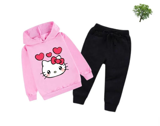 Kids Winter Hoodie Set | Kitty Printed