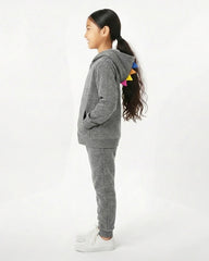 Kids Grey Fleece Hoodie & Jogger Set with Dino Spike Hood
