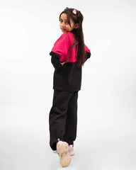 Kids Two-Tone Sweatshirt & Jogger Set –Pink & Black