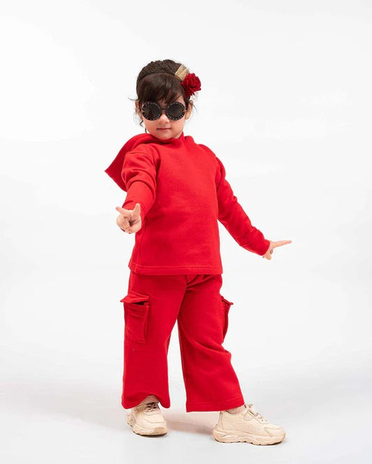 Kids Premium Red Fleece Cargo Tracksuit | Unisex