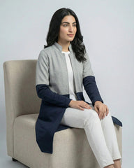 Blue Contrast Long Sleeve Fashion Cardigan Sweater