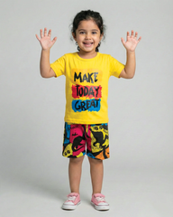 Make Today Great Yellow T-Shirt & Printed Shorts Set