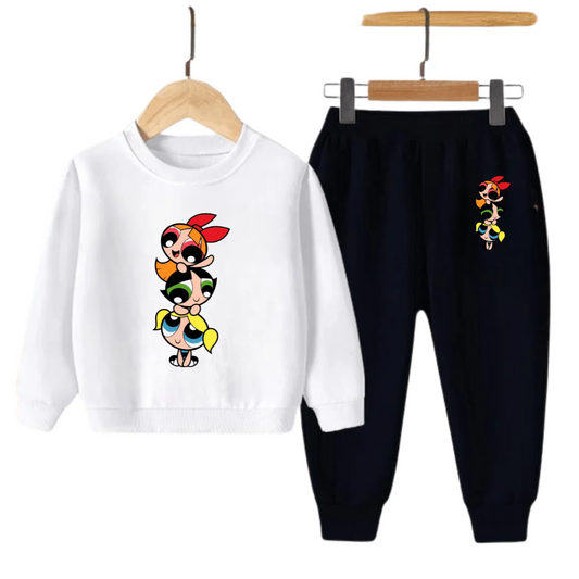Kids Winter Sweat Shirt Set | Power Puff Printed