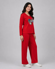 Women V-Neck Lounge Wear | Love Color - Red