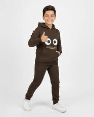 Kids Brown Monster Fleece Hoodie & Jogger Set