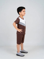 Brown Grey Panel Kids Short Sleeve Kids Wear
