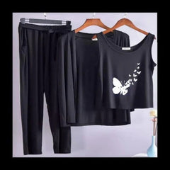 Women 3 Pieces Night Suit - Flying Butterfly