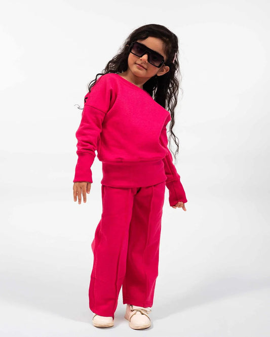 Girls Luxe Fleece Winter Co-Ord Set – Hot Pink