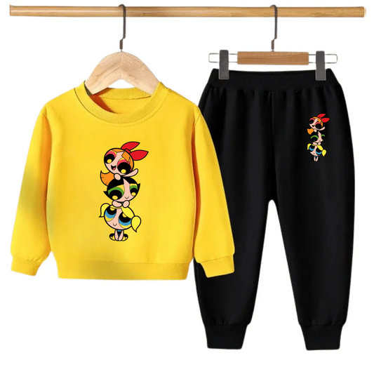 Kids Winter Sweat Shirt Set | Power Puff Printed