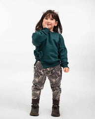 Girls Bow Sweatshirt & Leaf Print Jogger Set | Forest Green