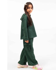 Kids Premium Fleece Cargo Hoodie & Wide-Leg Trouser Set – Forest Green
