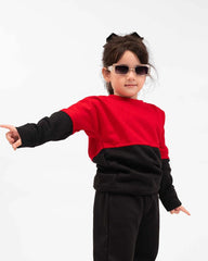 Kids Two-Tone Sweatshirt & Jogger Set – Red & Black