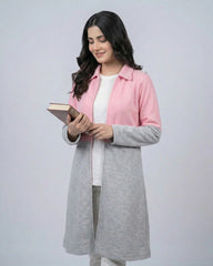 Pink Contrast Long Sleeve Fashion Cardigan Sweater