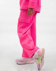 Kids Hot Pink Fleece Cargo Tracksuit