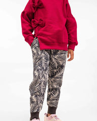Girls Bow Sweatshirt & Leaf Print Jogger Set | Maroon