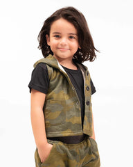 Kids Camo Co-Ord Set – Sleeveless Hoodie & Jogger Pants
