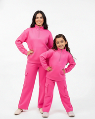 Mom & Me Pink Half-Zip Fleece Tracksuit
