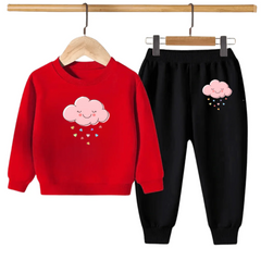 Kids Winter Sweat Shirt Set | Pink Cloud Printed