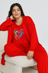 Women’s 3 Piece Nightwear Lounge Set with Neon Heart Print | Plus Size Loungewear