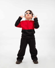 Kids Two-Tone Sweatshirt & Jogger Set – Red & Black