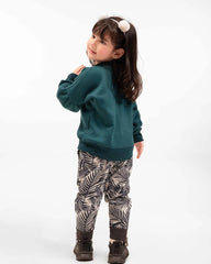 Girls Bow Sweatshirt & Leaf Print Jogger Set | Forest Green