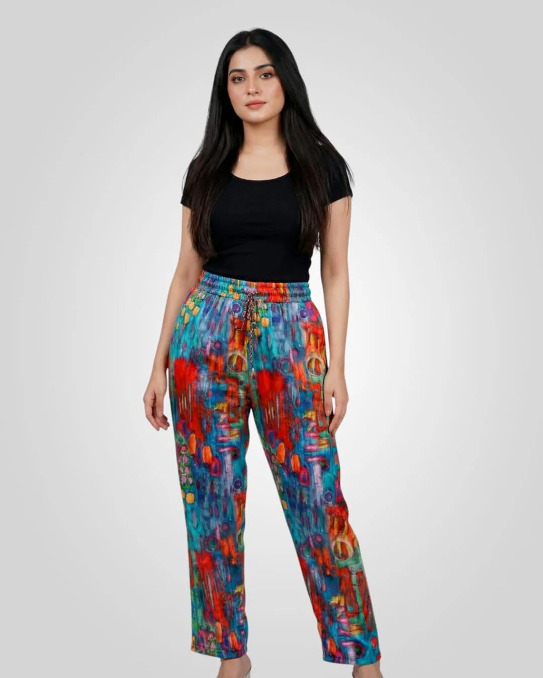 Ethnic Pattern Straight Leg Pants