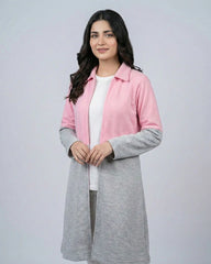 Pink Contrast Long Sleeve Fashion Cardigan Sweater