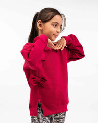 Girls Bow Sweatshirt & Leaf Print Jogger Set | Maroon