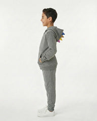 Kids Grey Fleece Hoodie & Jogger Set with Dino Spike Hood