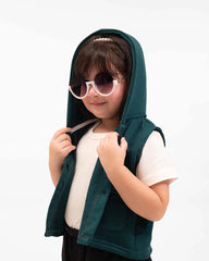 Kids Trendy Hoodie Vest | Forest Green