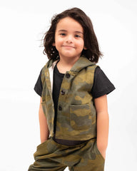 Kids Camo Co-Ord Set – Sleeveless Hoodie & Jogger Pants