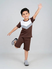 Brown Grey Panel Kids Short Sleeve Kids Wear