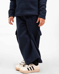 Kids Premium Navy Fleece Cargo Hoodie & Wide-Leg Winter Co-Ord Set