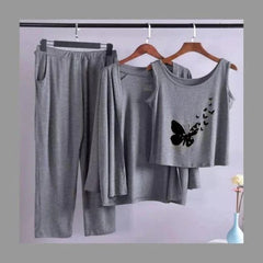 Women 3 Pieces Night Suit - Flying Butterfly