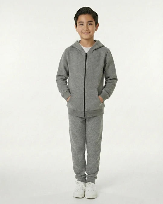 Kids Grey Fleece Hoodie & Jogger Set with Dino Spike Hood