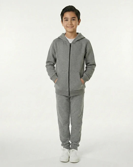 Kids Grey Fleece Hoodie & Jogger Set with Dino Spike Hood