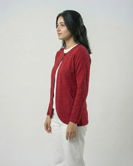 Women’s Maroon Fleece Winter Cardigan