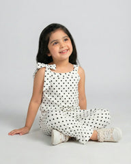 Girls White Polka Dot Sleeveless Jumpsuit