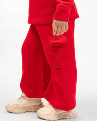 Kids Premium Red Fleece Cargo Tracksuit | Unisex