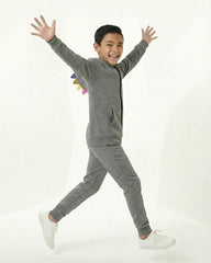 Kids Grey Fleece Hoodie & Jogger Set with Dino Spike Hood